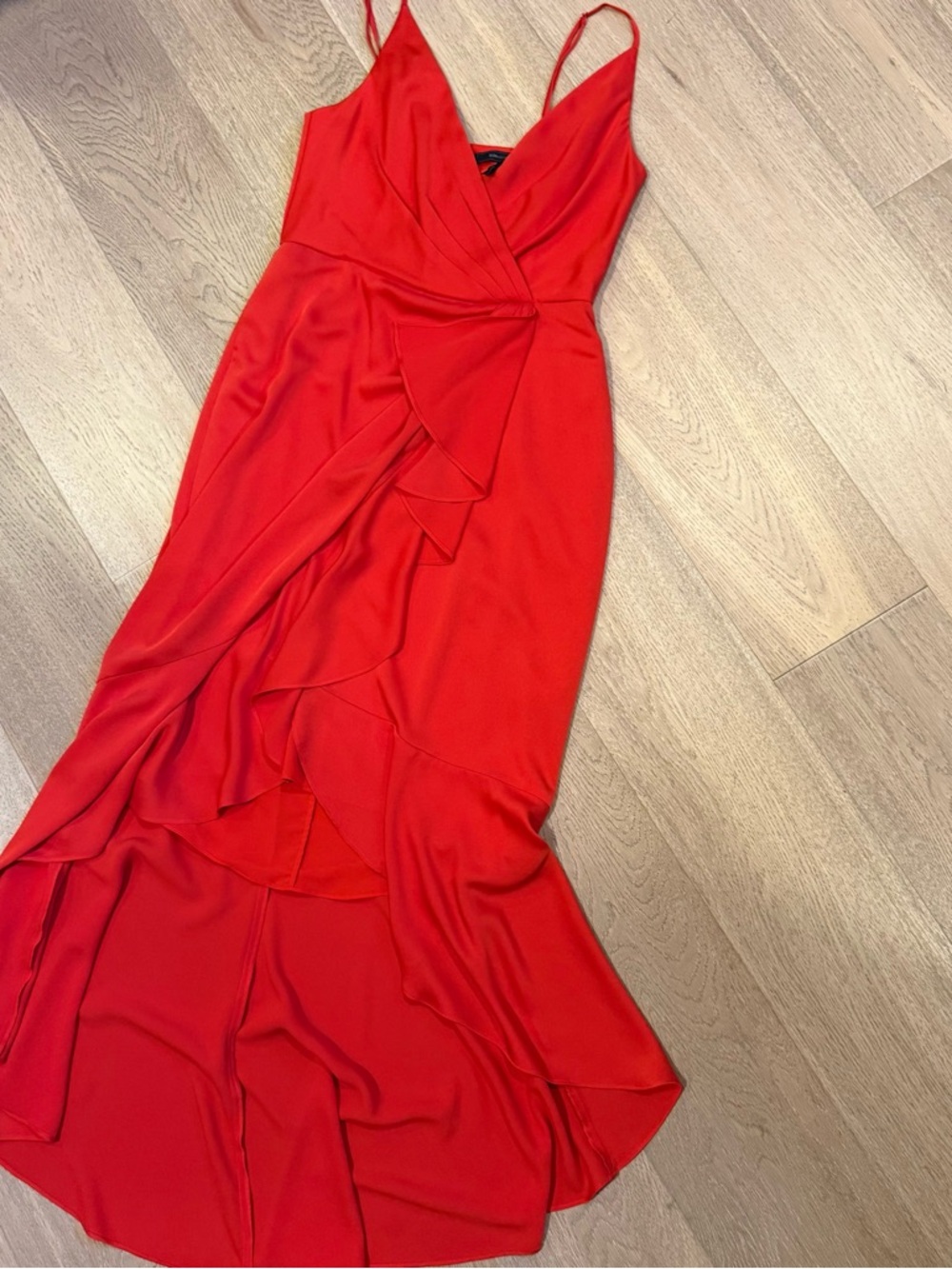 BCBGMaxAzria Red High-Low Ruffle Slip Dress - Picture 3 of 5